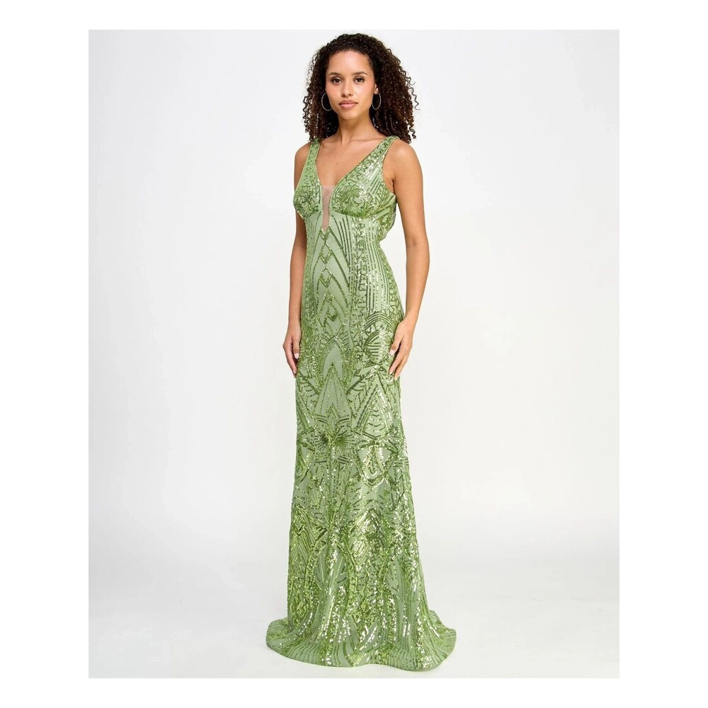 MORGAN & CO Womens Sequined Sleeveless Full-Length Formal Gown Evening Dress